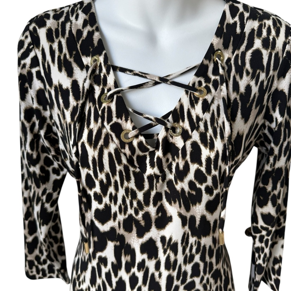 Calvin Klein Womens Leopard Dress Sz 6 Mob Wife Italian Glam Animal Print Money